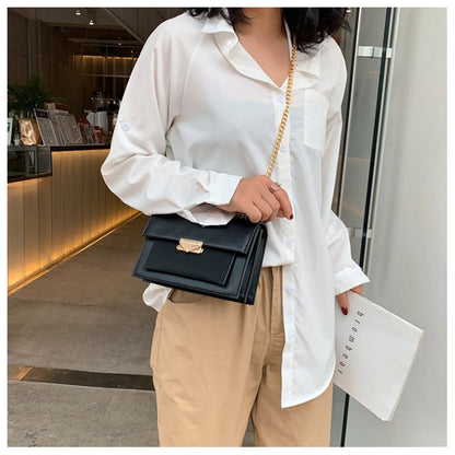 eybag autumn and winter new leather chain flap small square bag casual all-match one-shoulder diagonal bag