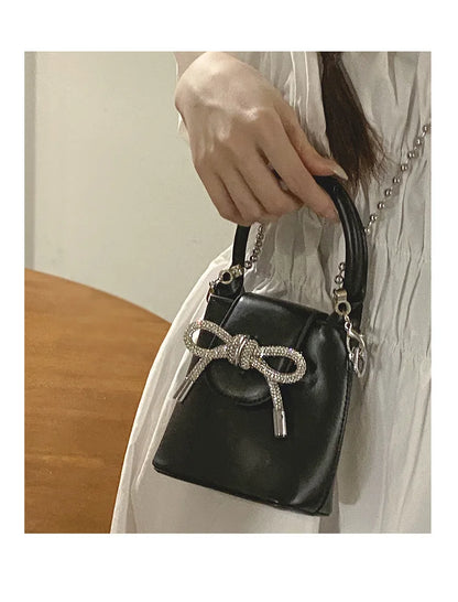 eybag Sweet Bow Womens Handbag Cute Pink Korean Fashion Small Leather Crossbody Bag Chains Ladies Elegant Fashion Evening Bag