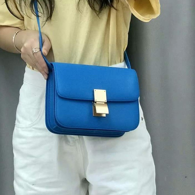 Lkblock Genuine Leather Tofu Bags for Women High Quality Ladies Shoulder Bag Luxury Designer Messenger Bags Gray Blue Black