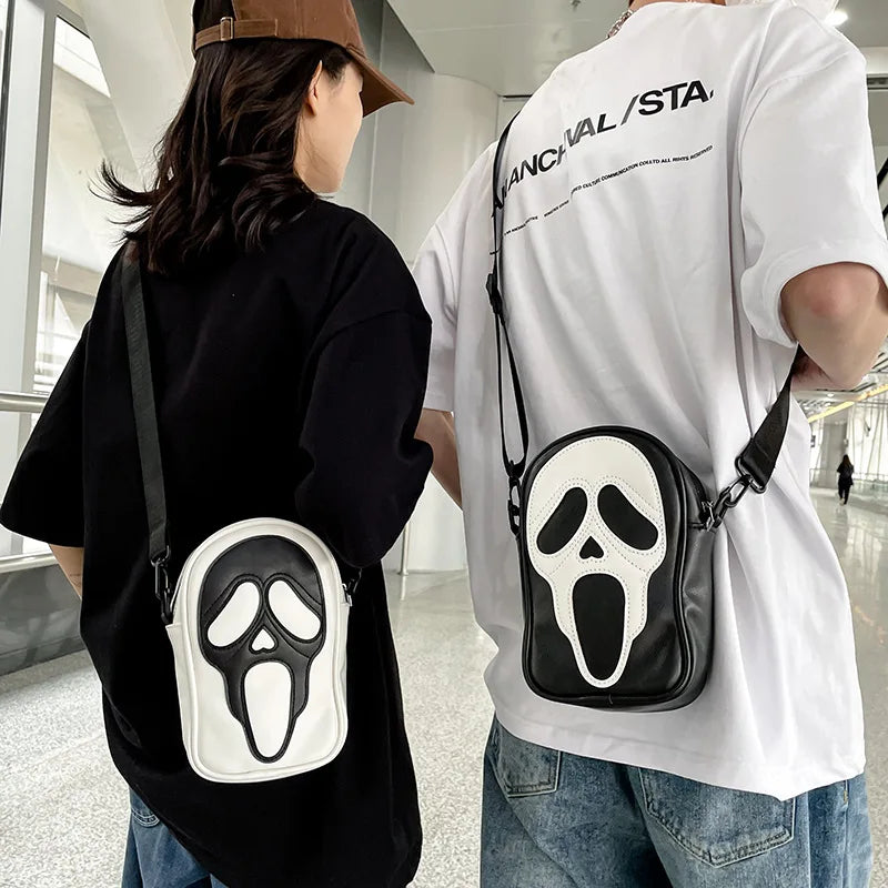 eybag Korean Gothic Funny Unusual Ghost Aesthetic Bag Anime Ghostfaced Y2k Purse Crossbody Shoulder Bag Soft Leather Unisex Designer