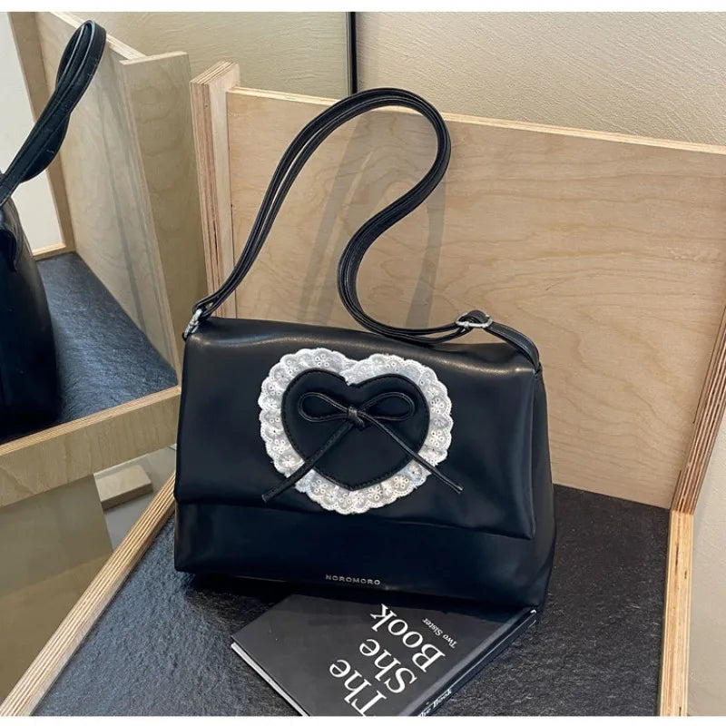 eybag Pink Sweet Shoulder Bag for Women Love Heart Fashion Large Capacity Casual Armpit Bag Elegant Harajuku Literary Handbag