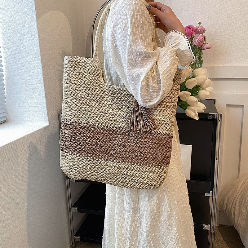 Lkblock New Fashion Straw Handbags Women Summer Beach Bag Luxury Shoulder Rattan Vintage Woven For Female bolsa femme  2023 Sac A Main