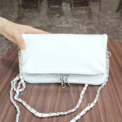 eybag Fashion Rivet Women Chain Crossbody Bag Pu leather Lady Shoulder Purse Large Capacity Classic Black Fold Envelope Bag