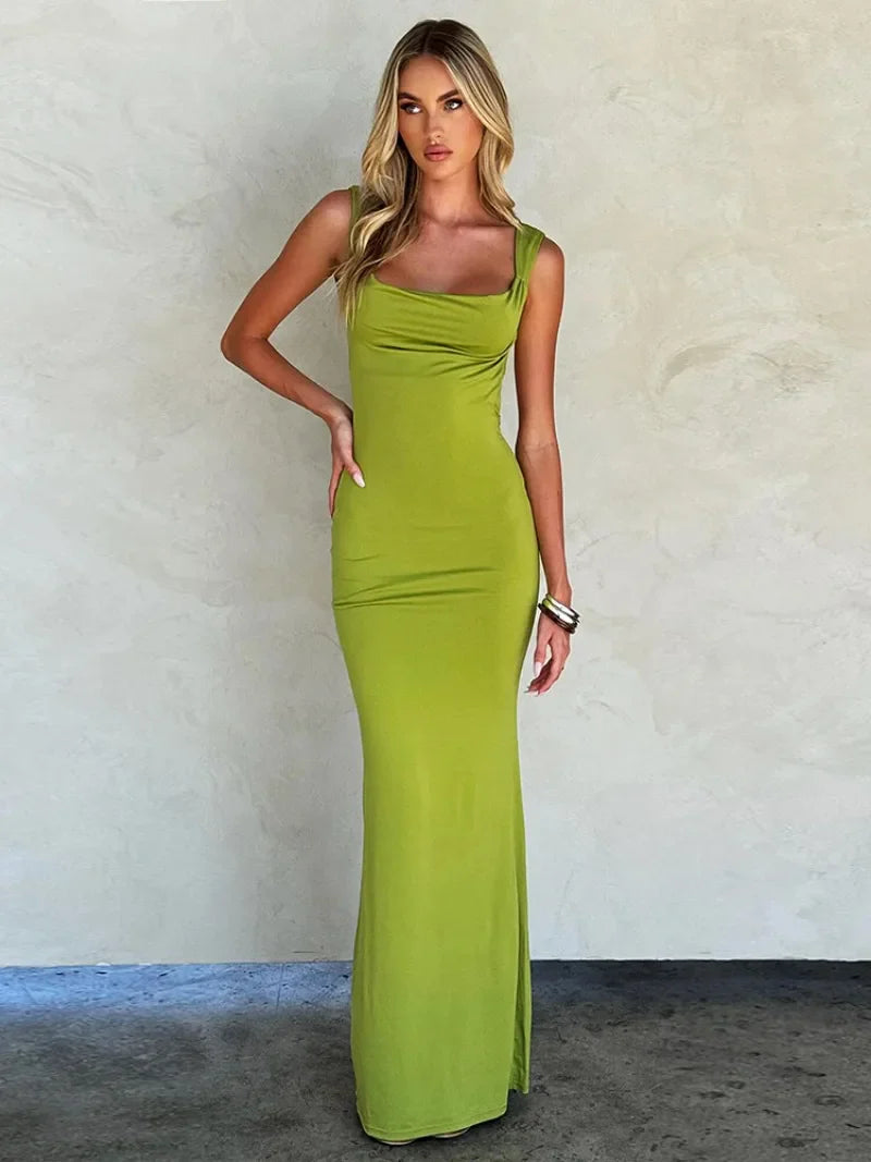 eybag 2024 Women Sleeveless Backless Summer Long Dress Sexy Female Spaghetti Strap High Waist Bodycon Hollow Out Holiday Beach Dresses