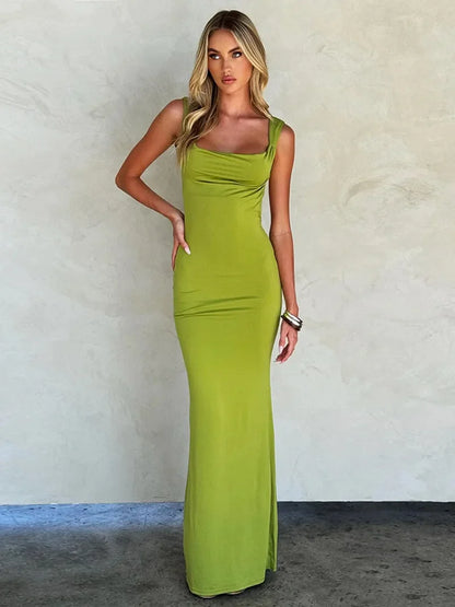 eybag 2024 Women Sleeveless Backless Summer Long Dress Sexy Female Spaghetti Strap High Waist Bodycon Hollow Out Holiday Beach Dresses