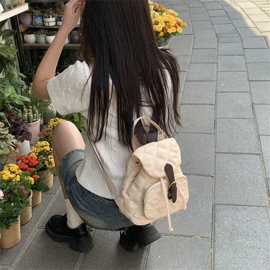 eybag Korean Versatile Nylon Student Backpack Female Printed Casual Large Capacity Travel Backpack Fashion Design Diamond Pattern Bag