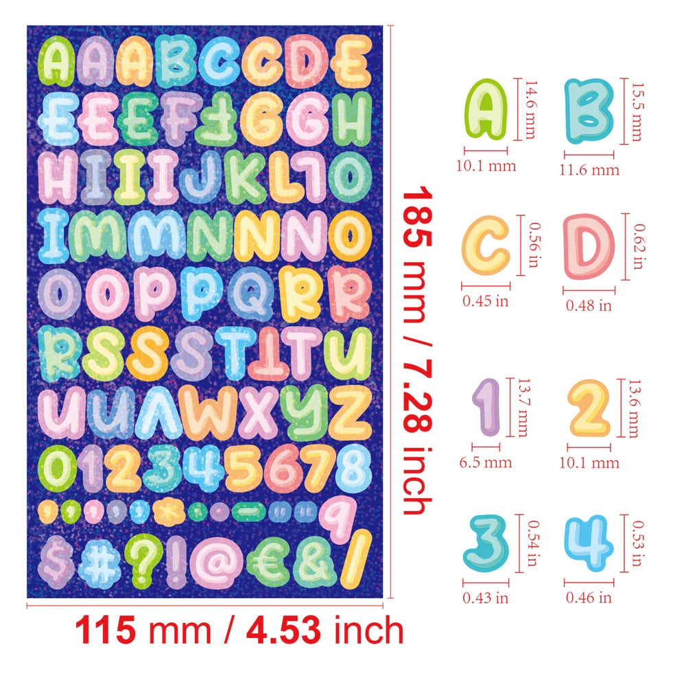 eybag 6Pcs Glitter 26 Letter Number Stickers Cartoon Initial Alphabet Paster Album Scrapbooking Phone DIY Decoration Stationery