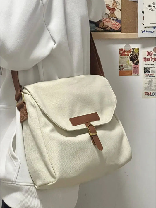 eybag 2024 New Student Classroom Commuter Bag Simple Contrast Color Large Capacity One Shoulder Crossbody Bag Canvas Tote Bag