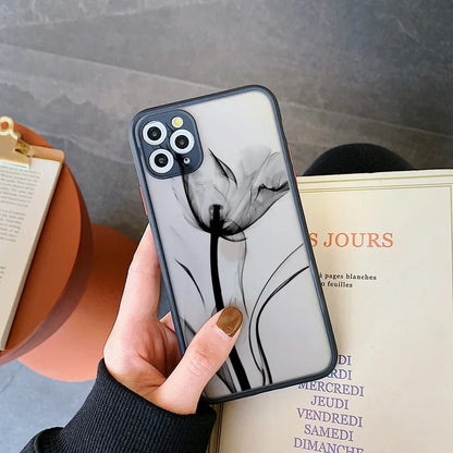 eybag Luxury Vintage Rose Flower Phone Case for iPhone 7 8 Plus SE2 X XR XS MAX 12 13 14 11 15 Pro Max Black Back Shockproof Covers