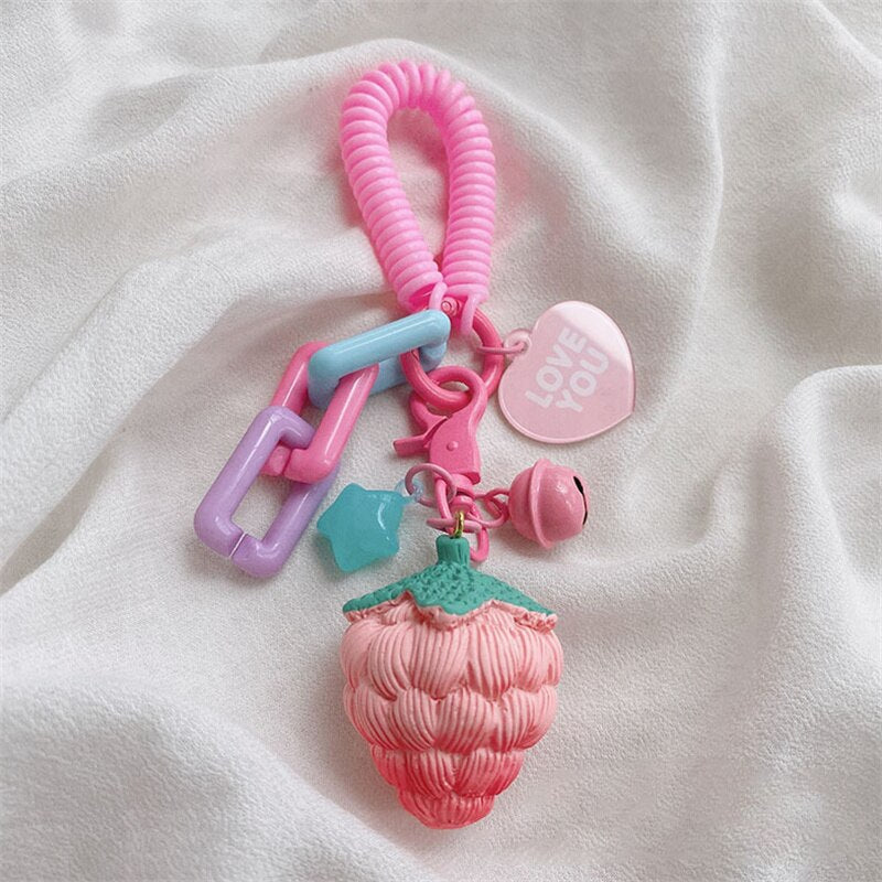 eybag Delicate Strawberry Flower Keychain Peach Key Ring Personalized Ins Resin Bag Pendant Key Ring Girl Friend Gift Wholesale