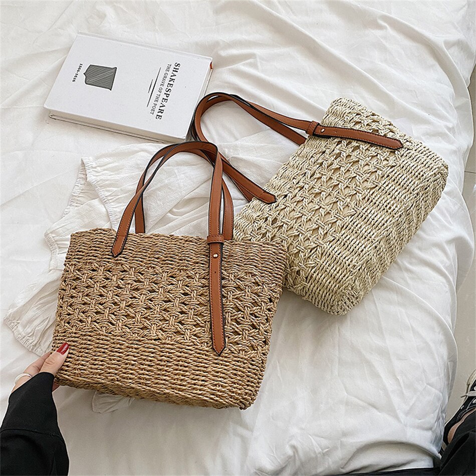 Lkblock Fashion Luxury Weave Tote Bag for Women Trend Female Handbags Design Travel Beach Bags Brand Shopper Straw Shoulder Purses