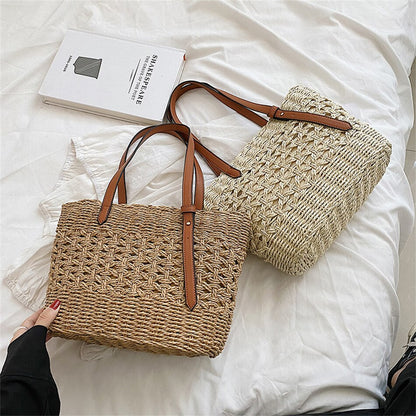 Lkblock Fashion Luxury Weave Tote Bag for Women Trend Female Handbags Design Travel Beach Bags Brand Shopper Straw Shoulder Purses