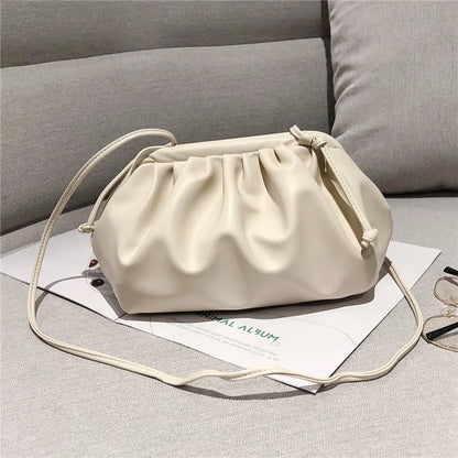 eybag Simple Women Cloud Messenger Bag Ladies Green Pleated PU Leather Dumpling Crossbody Bag Female Evening Party Clutches And Purse