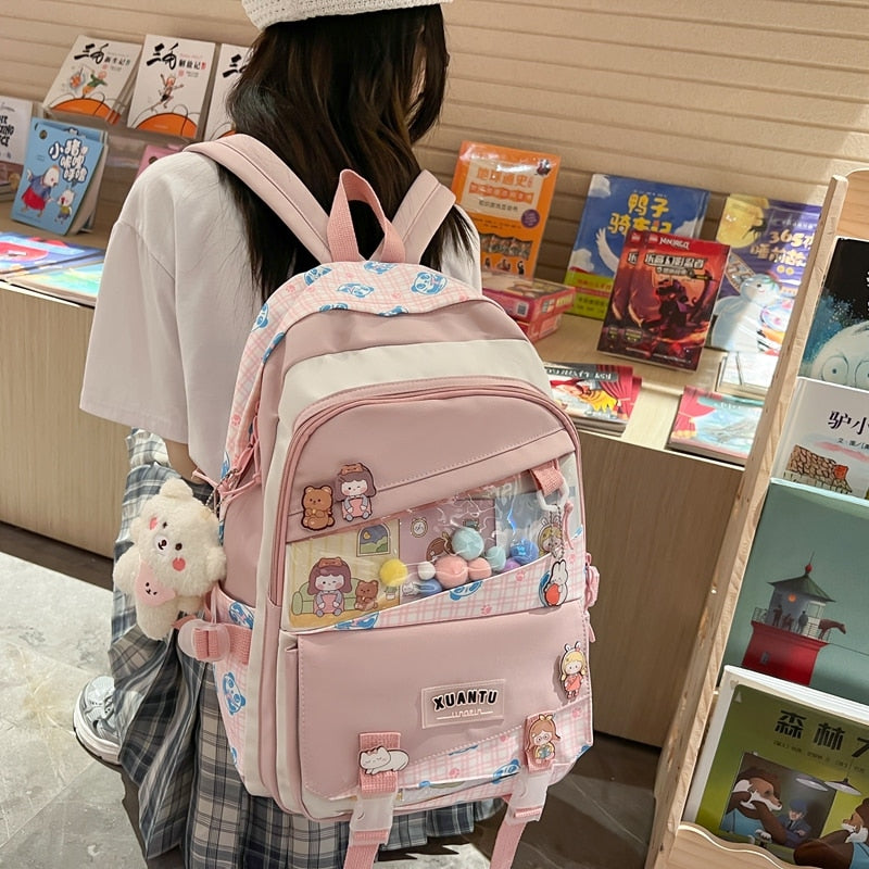 eybag Multi-pocket Transparent PVC Nylon School Backpack For Girls Large Female Travel Casual Schoolbag Patchwork Mochila Bolsa