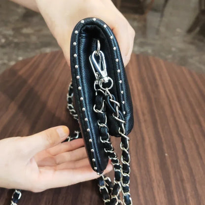 eybag Fashion Rivet Women Chain Crossbody Bag Pu leather Lady Shoulder Purse Large Capacity Classic Black Fold Envelope Bag