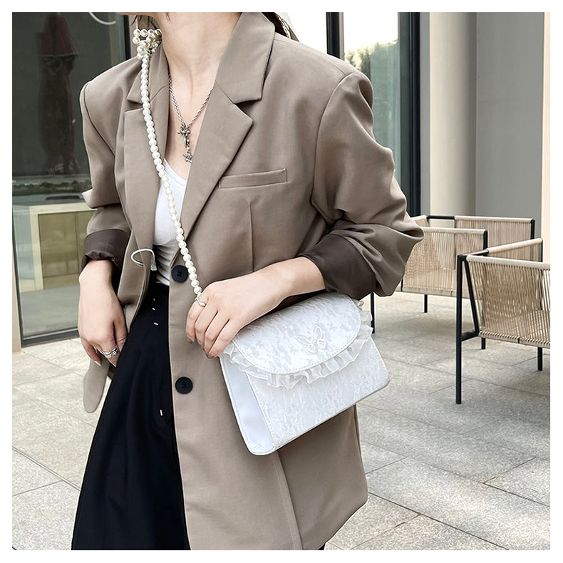 eybag Vintage Lace Pearl Chain Ladies Small Square Shoulder Bag Retro Crossbody Bags Female Clutch Purse Handbags for Women