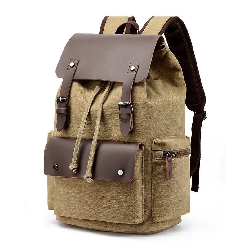 eybag Men Retro Canvas Shoulders Backpack Business Casual Laptop Backpack Large Capacity Waterproof Travel Backpack Student Schoolbag