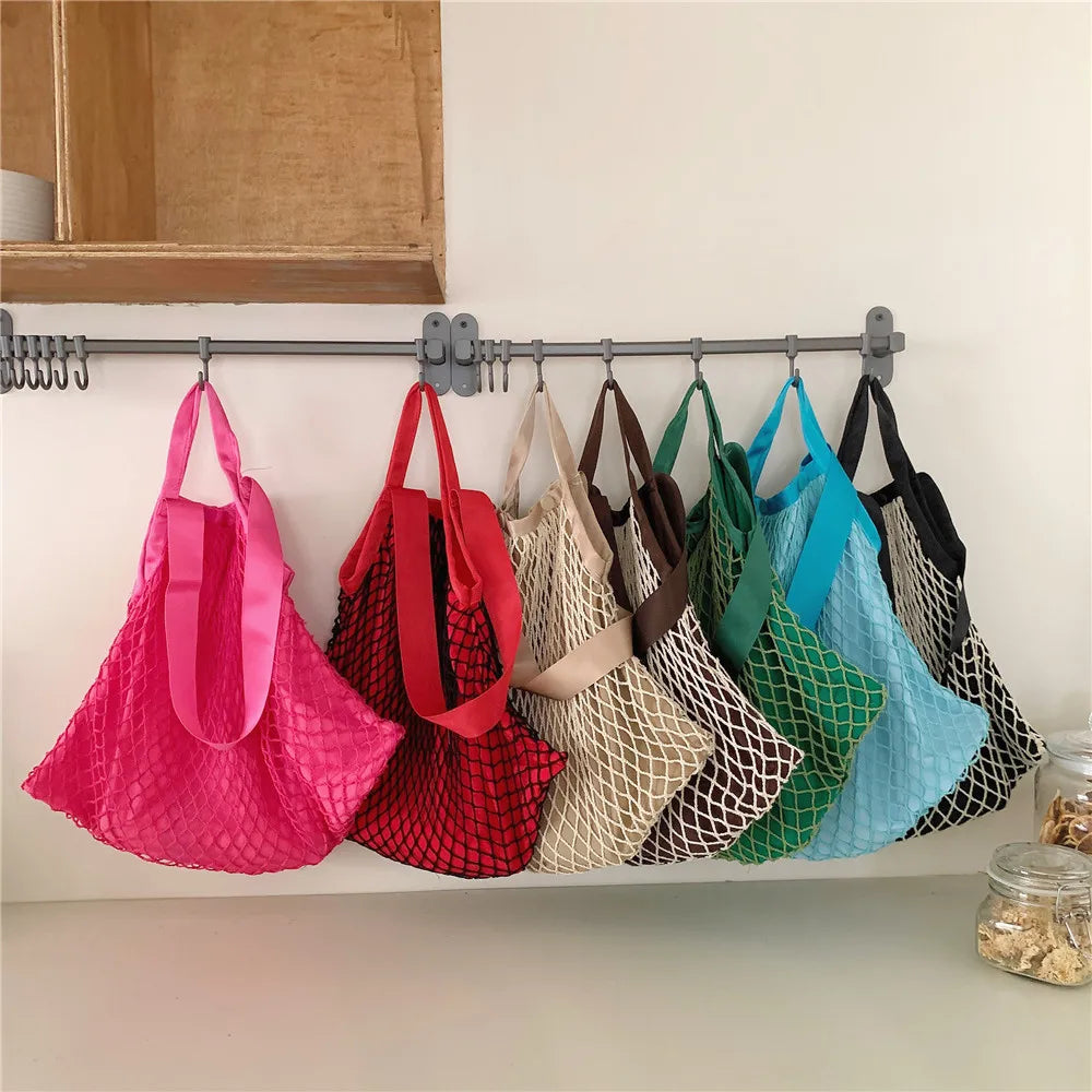 eybag Fashion Design Stitching Design Woven Net Bag for Women Handbag  Large Capacity Casual Ladies Shoulder Bag Big Totes