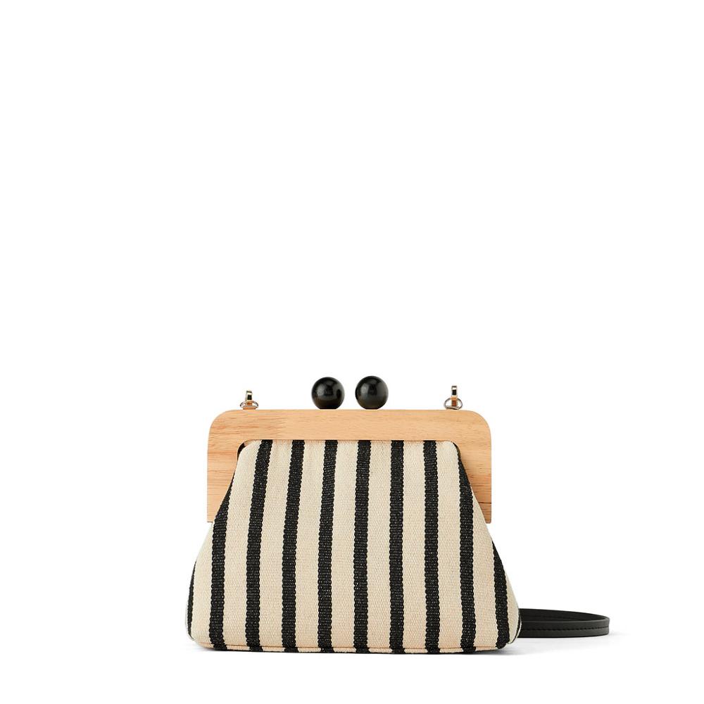 eybag - Vintage Striped Wooden Clip Bags shell bag luxury  shoulder bags women messenger crossbody bag women canvas handbags