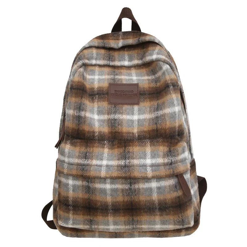 eybag Vintage Plaid Woollen Cloth Women's Backpack Student Book Backpacks for Teenage Girls School Bags Large CapacityTravel Rucksack