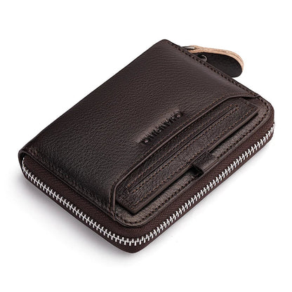 eybag Gift Box Men's Top Layer Cowhide Extraction Card Holder Genuine Leather Zipper Wallets Vertical Multi-functional Business Wallet