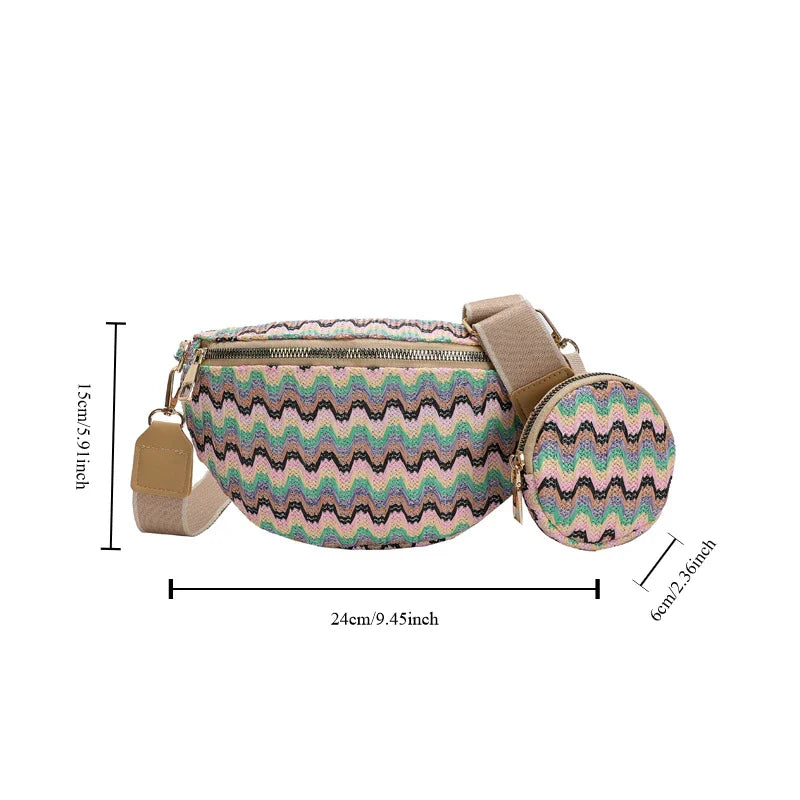 eybag New Trendy Fashionable Mother Child Chest Bag Personalized Stripe Ethnic Style Crossbody Bag High end Simple Versatile Waist Bag