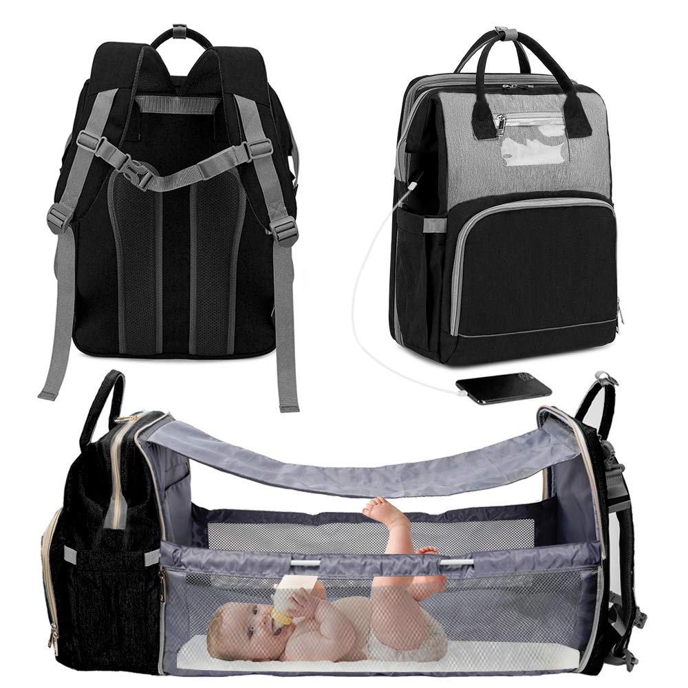 eybag USB Folding Crib Baby Travel Bed Diaper Bag Multi-Function Large Capacity Baby Backpack Diaper Bag Baby Stroller Organizer Bag