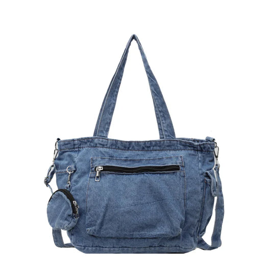 eybag Blue Classic Denim Shoulder Bags For Women Large Capacity Canvas Casual Totes Simple Fashion Pastoral Cloth Female  Handbags