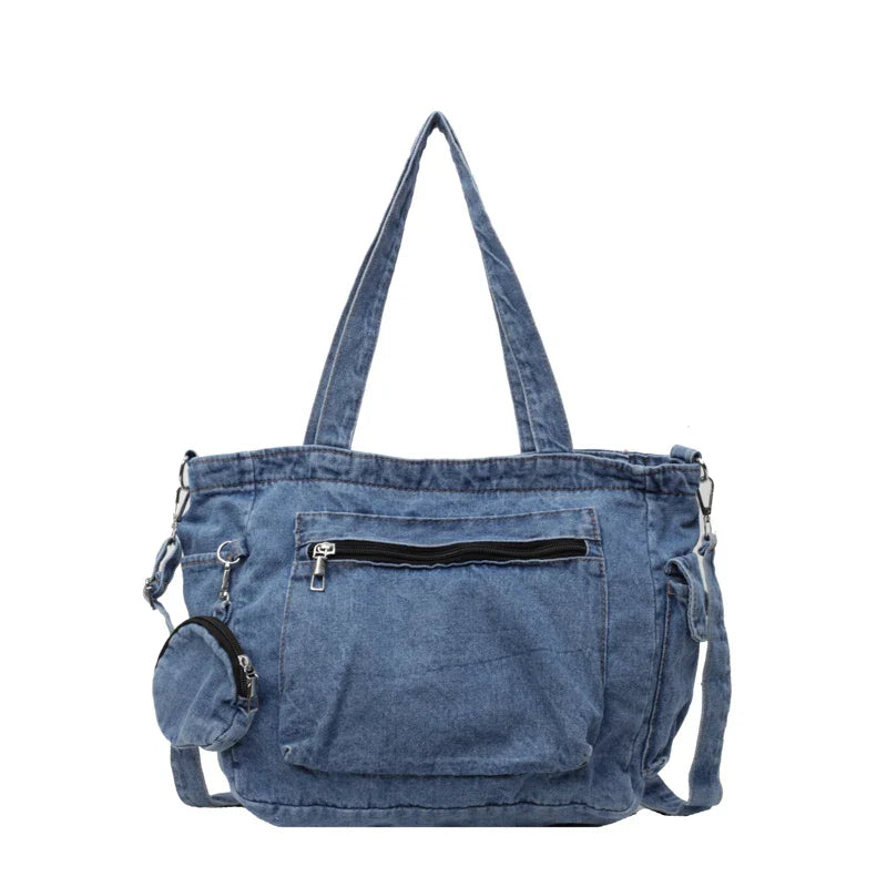 eybag Blue Classic Denim Shoulder Bags For Women Large Capacity Canvas Casual Totes Simple Fashion Pastoral Cloth Female  Handbags