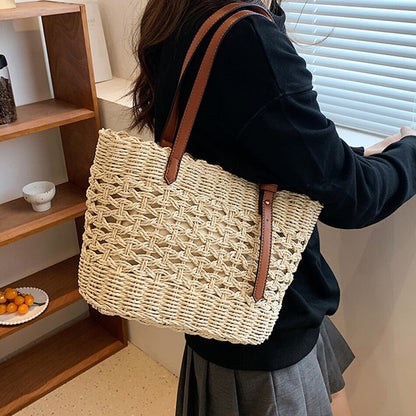 Lkblock Fashion Luxury Weave Tote Bag for Women Trend Female Handbags Design Travel Beach Bags Brand Shopper Straw Shoulder Purses