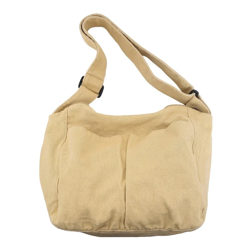 eybag Solid Canvas Casual Shoulder Bag For Women College Style Large Capacity Student Crossbody School Bag Travel Shopping Female Bags