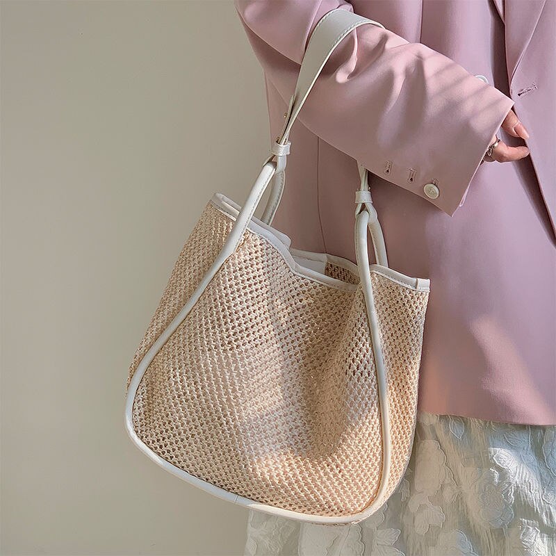 eybag 2022 Fashion Hand-held Straw Woven Bag Luxury Designer Handbag Women Tote Bag Large-capacity Shoulder Bags Lady Hollow Beach Bag