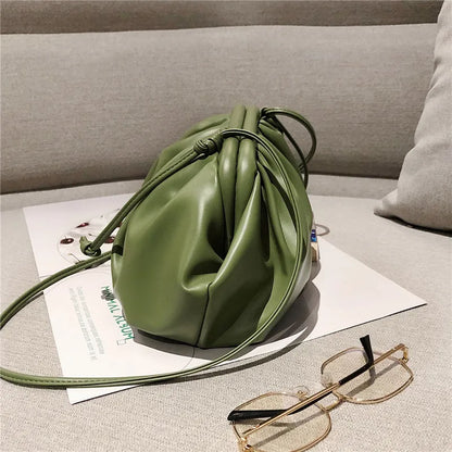 eybag Simple Women Cloud Messenger Bag Ladies Green Pleated PU Leather Dumpling Crossbody Bag Female Evening Party Clutches And Purse