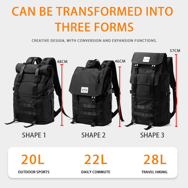 eybag 3 in 1 Convertible Expand Waterproof Large Capacity Travel Backpack Men Roll Top Teen 17inch Laptop School Tactical Bags