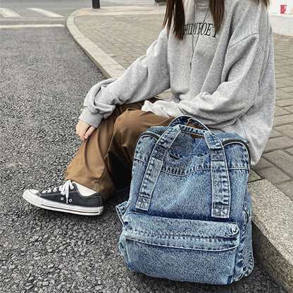 eybag Blue denim women backpack casual large capacity laptop school zipper girl backpack top handle fashion travel backpack for women