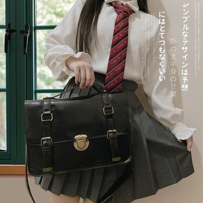 eybag Japanese Preppy Style JK Uniform Shoulder School Bags Women PU Leather Large Briefcase Tote Handbag For Girls Backpack