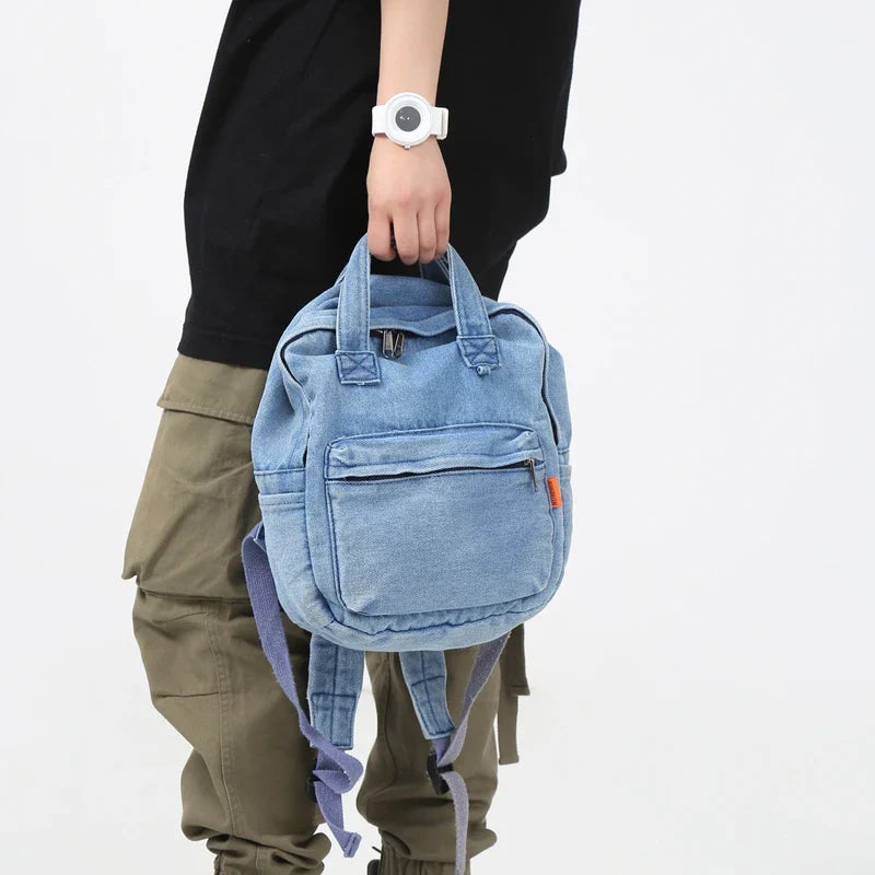 eybag Small Simple Vintage Denim Backpack Young For Teenage Girls Student Canvas Women College Bags Casual Female Children's Bag