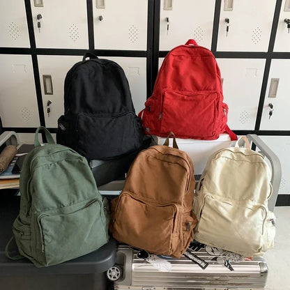 eybag Vintage Washed Canvas Backpack For Women Large Capacity Student Leisure School Bags Solid Simple Travel Backpack Female Bookbag