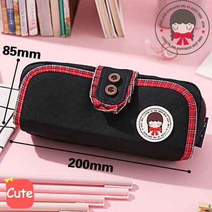 eybag Simple Design Pencil Cases Button Vintage Pen Bag Cute Kawaii Canvas Pencil Bag With Zipper Large Capacity Stationery Bag