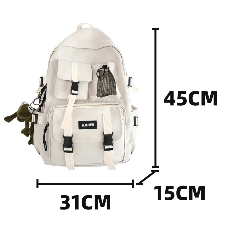 eybag Student Beige Large Backpack School Supplies Quality Nylon Multi Pocket Teenager Travel Rucksack Unisex Portable Laptop Knapsack