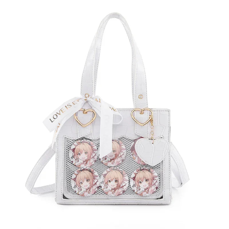 eybag New JK Uniform Itabags Japanese Heart Transparent Crossbody Bags for Women Kawaii PU Bolso Mujer Sweet Ribbon Handbag 2024