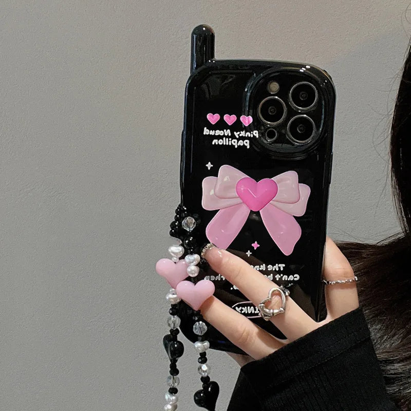 eybag Cute Pink Bow Antenna Phone Case for IPhone 13 Pro Max Case IPhone 14 11 15 12 Pro Max 14 15 Plus Soft Silicone Shockproof Cover