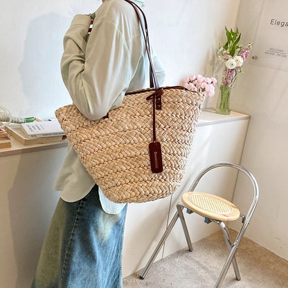 eybag 2023 Summer Straw Beach Basket Bag Fashion Women Rattan Shoulder Bag Large Capacity Woven Hand-made Handbag Female Purse Totes