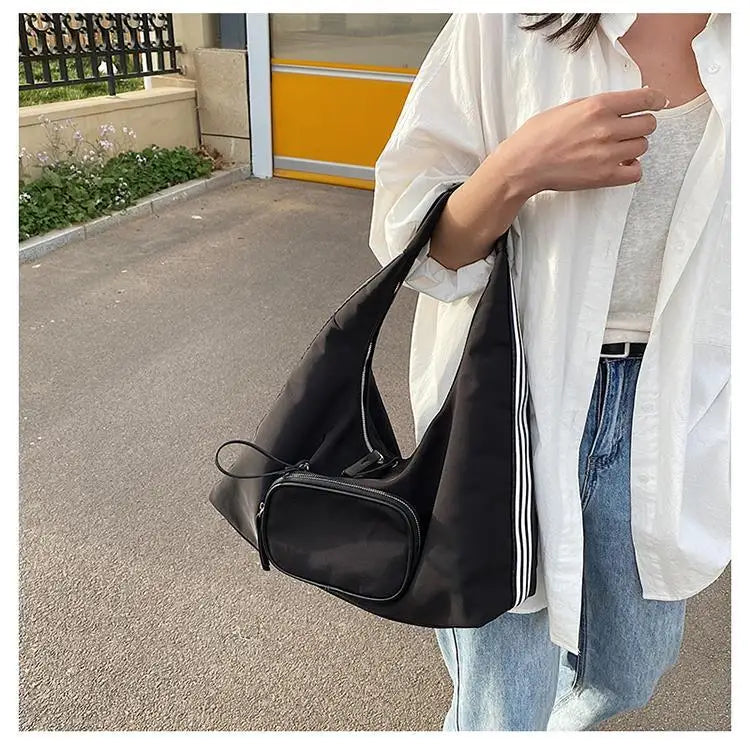 Lkblock Harajuku Stripe Shoulder Bag Women Summer Nylon Casual Underarm Bags Ladies Vintage Luxury Designer Handbag Y2k