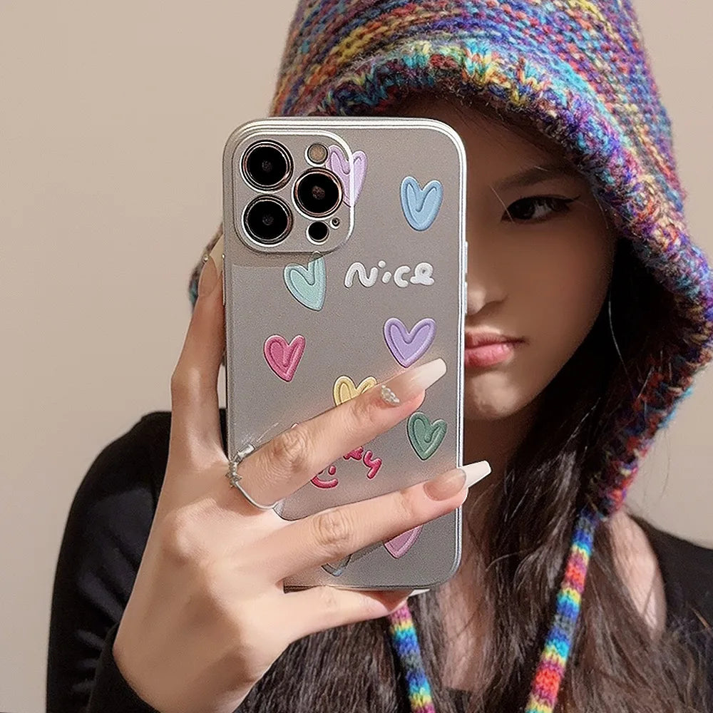 eybag Electroplated Heart Stickers Phone Case for IPhone 15 14 11 Pro Max Plus 13 12 Mini X XS Max XR 7 8 Plus SE Shockproof Cover