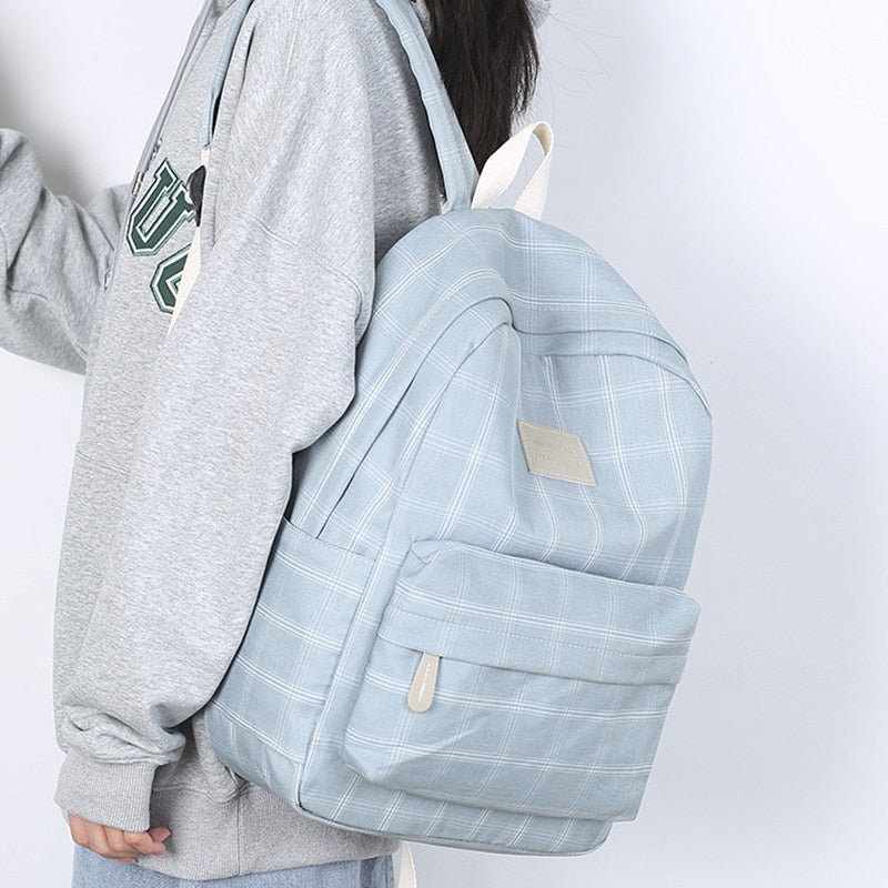 eybag - Fashion Girl College School Bag Casual New Simple Women Backpack Striped Book Packbags for Teenage Travel Shoulder Bag Rucksack