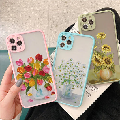 eybag Retro Oil Painting Flower Phone Case For iPhone 11 12 Pro Max 15 Pro Max 13 12 Mini X XR XS SE 2020 8 7 Plus 14 Plus Covers