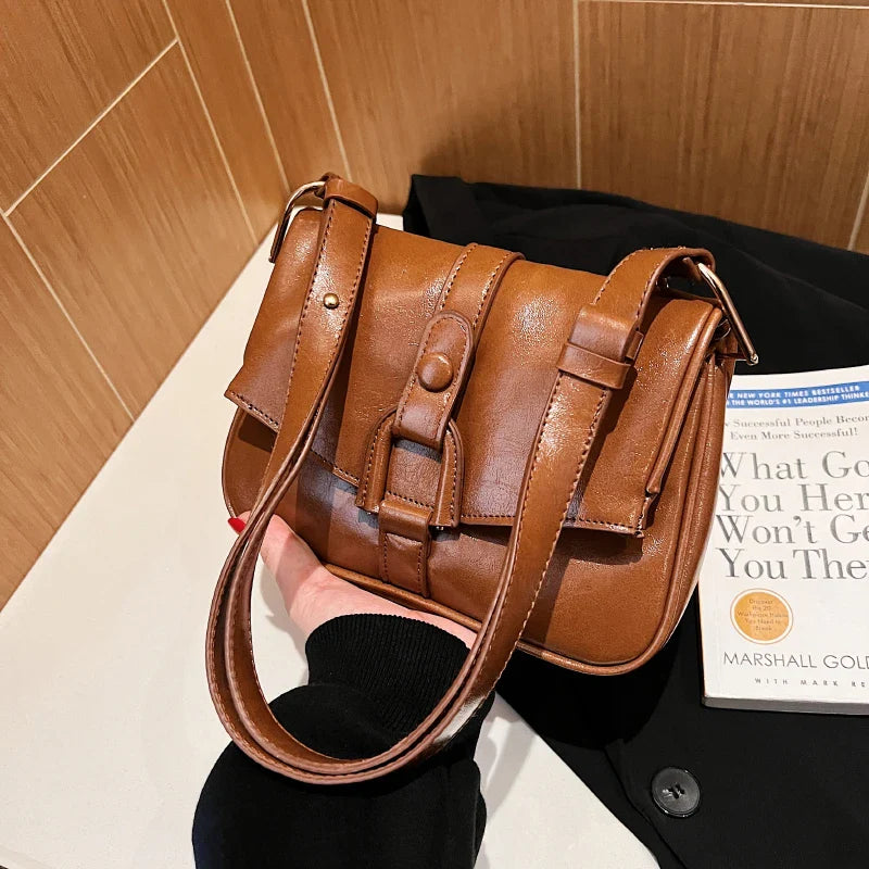 eybag Vintage PU Leather Shoulder Bags For Women Small Bag Solid Messenger Crossbody Bag Luxury Designer Handbags Women's Purses