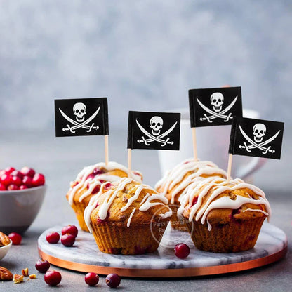 -Pirate Flag Toothpicks Cupcake Topper For Kids Boys Pirate Theme Birthday Party Cake Decoraiton Halloween Cocktail Pick Supplies