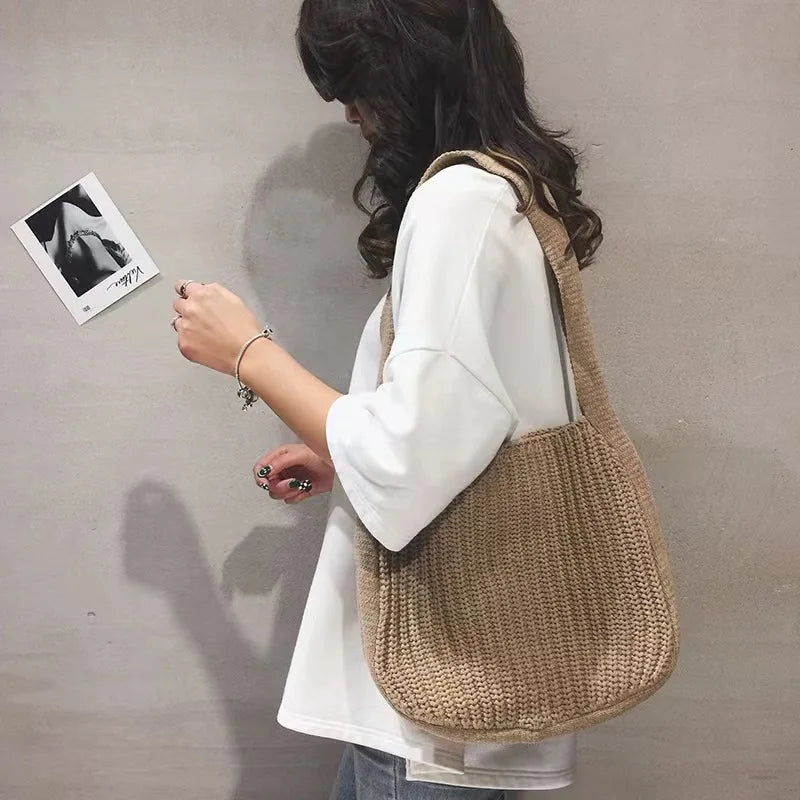 Lkblock Fashion Knitted Shoulder Bags Autumn & Winter Style Solid Color Women Handbags INS Design Weave Bags for Female Ladies Big Tote